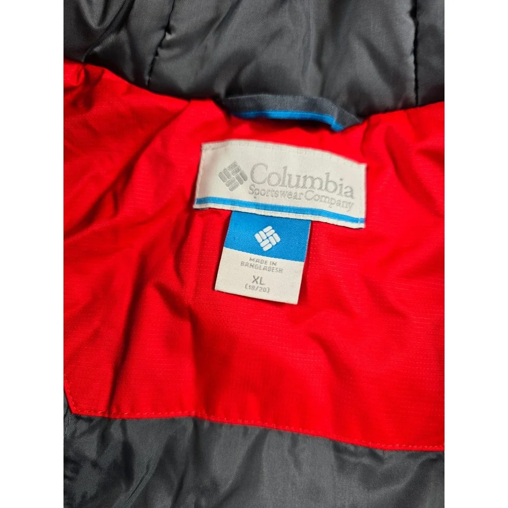 Columbia Jacket Kids XL 18/20 Gray Red Nylon Thick Insulation Hooded Puffer